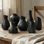 Black Ceramic Bud Vase Set of 10, Small Vases for Pampas Grass, Flowers, Mini Vases for Modern Home Decor, Minimalist Decor, for Living Room, Dining Table & Shelves