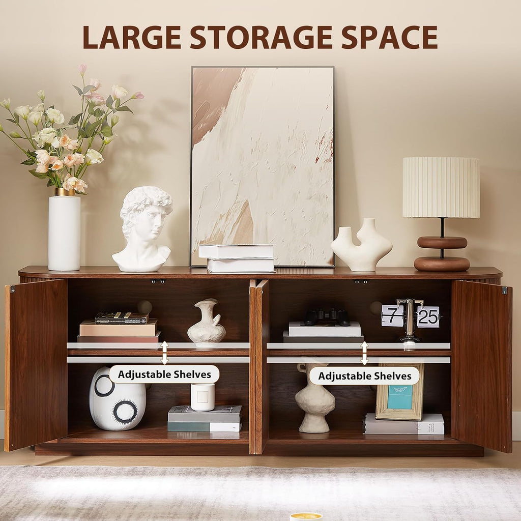 64'' Sideboard Buffet Cabinet, Wood Entertainment Center Modern TV Stand, Media Console with 4 Cabinets for Storage, Television Stands Coffee Bar for Living Room, Dining Room, Entryway