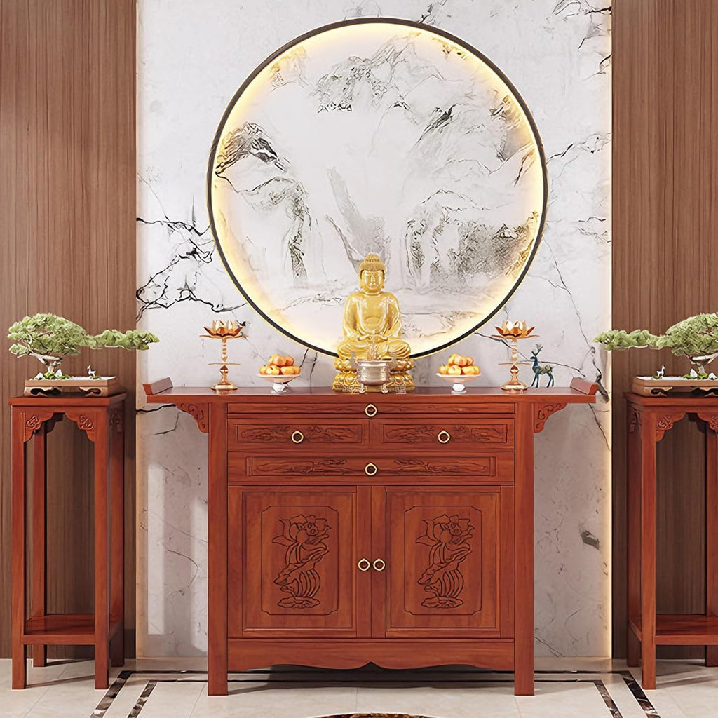 Altar Table with Storage Drawers & Cabinets, Porch Tables with Pull-Out Storage Board, for Home Temple, Meditation Room, Living Room(88 * 48.8 * 108cm/34.6 * 19.2 * 42.5in)