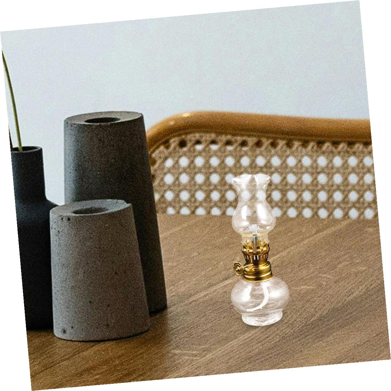FRCOLOR 2pcs Small Glass Kerosene Oil Lamps 30ml Vintage Indoor Lantern Lights with Long Burning Wick for Emergency Lighting and Home Décor