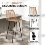 IDZO 400lbs Capacity Rattan Bar Stools Set of 2, 29-Inch Height, Outdoor & Indoor Use, Comfort Cushion, Solid Steel Frame, Durable Powder Coating, Easy Assembly, Ideal for Kitchen Island & Patio