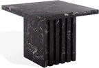 SAFAVIEH Couture Collection – Olivia Black Square Travertine Accent Table, Sculptural Pedestal Display Table (SFV9701C)