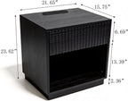 Night Stand with Charging Station, 23 Inch Tall Fluted Modern Bedside Table with Large Drawer & Storage Space, Wide End Table for Bedroom Sofa Office, Easy Assembly, Black, 1 Pack