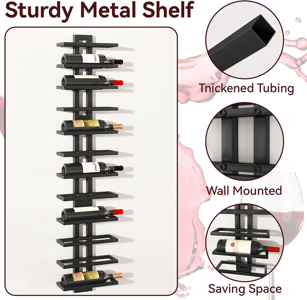 IBUYKE Wall Mounted Wine Rack 12 Bottle,Metal Wine Bottle Holder for Wine Bottles, Liquor, Champagne,DIY Wall Wine Rack for Home Bar Storage and Display,Black,UTMJ909B