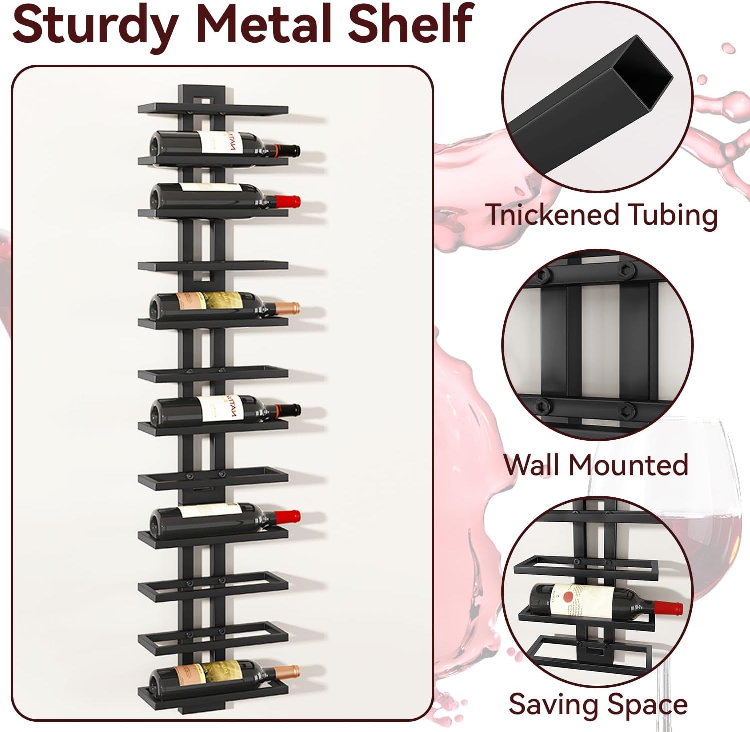 IBUYKE Wall Mounted Wine Rack 12 Bottle,Metal Wine Bottle Holder for Wine Bottles, Liquor, Champagne,DIY Wall Wine Rack for Home Bar Storage and Display,Black,UTMJ909B