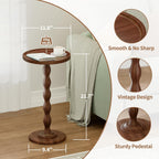 Small Round Side End Table - Solid Wood Accent Drink Table for Living Room, Modern Bedside Coffee Table Nightstand with Pedestal, Vintage Corner Couch Tables for Bedroom Small Spaces, Rustic Brown