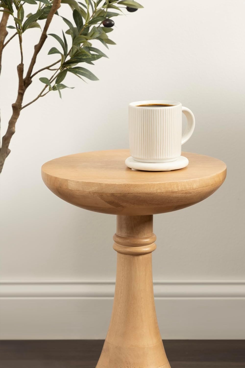 Kate and Laurel Gairola Transitional Wooden Round Side Table, 12 x 12 x 20, Natural, Mango Wood Pedestal Table for Use as Living Room End Table, Plant Stand, or Bedroom Nightstand