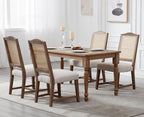EALSON Rattan Dining Chairs Set of 4 Mid Century Modern Linen Upholstered Fabric Dining Room Chairs with Cane Back and Natural Wood Legs for Kitchen/Restaurant, Beige