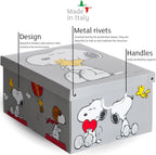 Lavatelli: Storage Box 6 Pack: Large - Snoopy - Grey, Lid & Handles, Decorative Cardboard Organizer, Stack-Fold, Home-Clothes-Toys, 19.7 x 15.4 x 9.4"