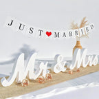 VIOPVERY Mr and Mrs Sign for Wedding Table,Large White Mr and Mrs Sign,Wooden Letters,Mr & Miss Sign with Just Married Banner Wedding Decorations for Anniversary
