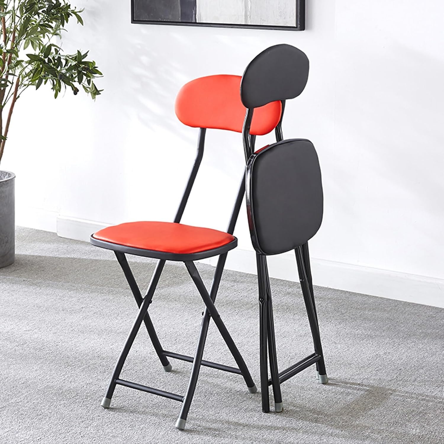 Metal Folding Chairs- Stacking Lobby Stools -Ergonomic Adult Dining Chair,Square seat 32X38cm,Hollow Design,Foot Area,Bar Chairs(Black)