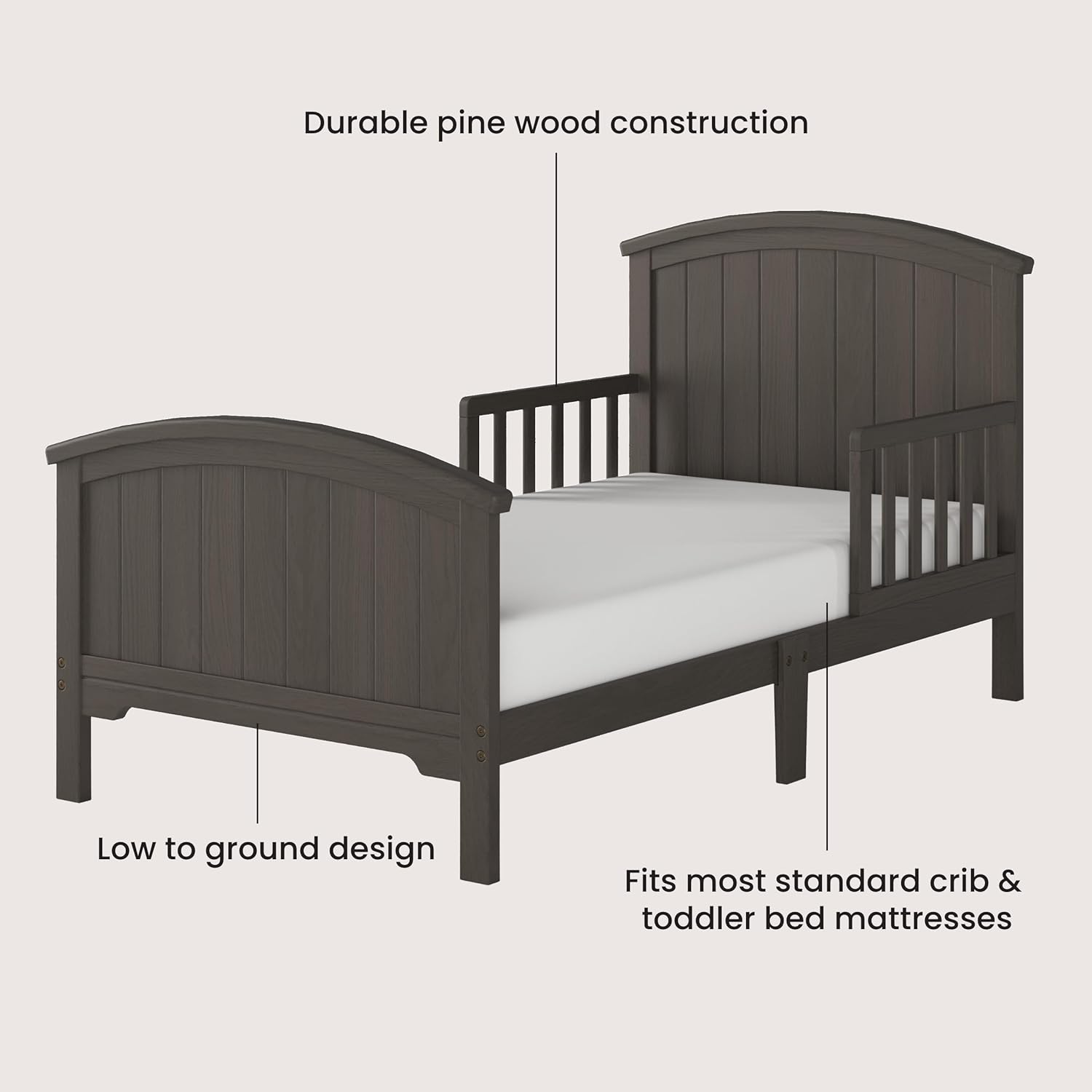 Child Craft Hampton Toddler Bed and Dresser Bedroom Furniture Set, 2 Piece, Low to Ground Design (Dapper Gray)