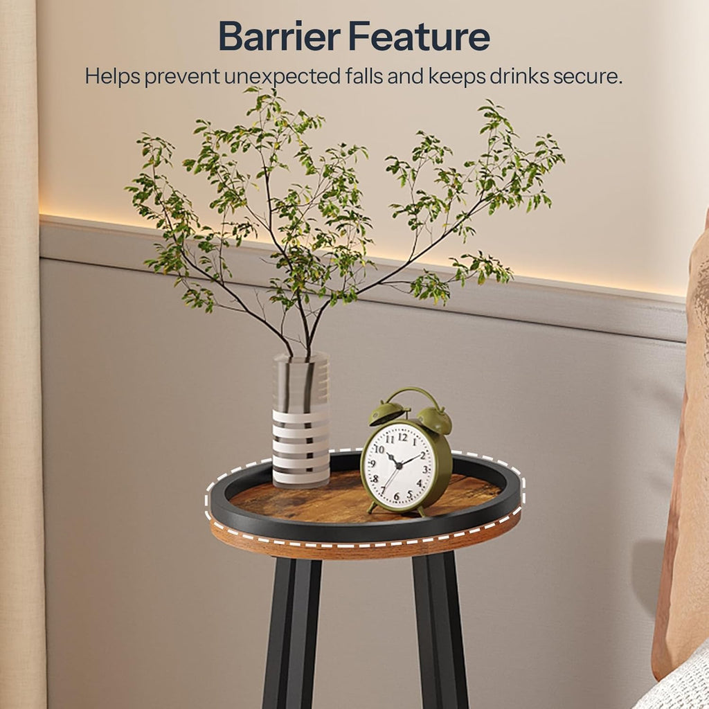 HOOBRO Small Round Side Tables, Set of 2, 2-Tier Round Sofa End Tables, Compact Nightstands with Cotton Linen Storage Basket, for Small Space, Living Room, Bedroom, Dorm, Rustic Brown BF183BZP201