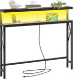 FAVOOSTY 46.8" Skinny Console Table with Charging Station and LED Light, 5.9" Narrow Sofa Table with Power Outlets and Type C & USB Port, Behind Couch Table for Living Room, Hallway, Entryway, Black