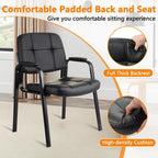 CLATINA Leather Guest Chairs Set of 6, Desk Chair No Wheels, Office Reception with Padded Arms for Office Conference Waiting Room, Black