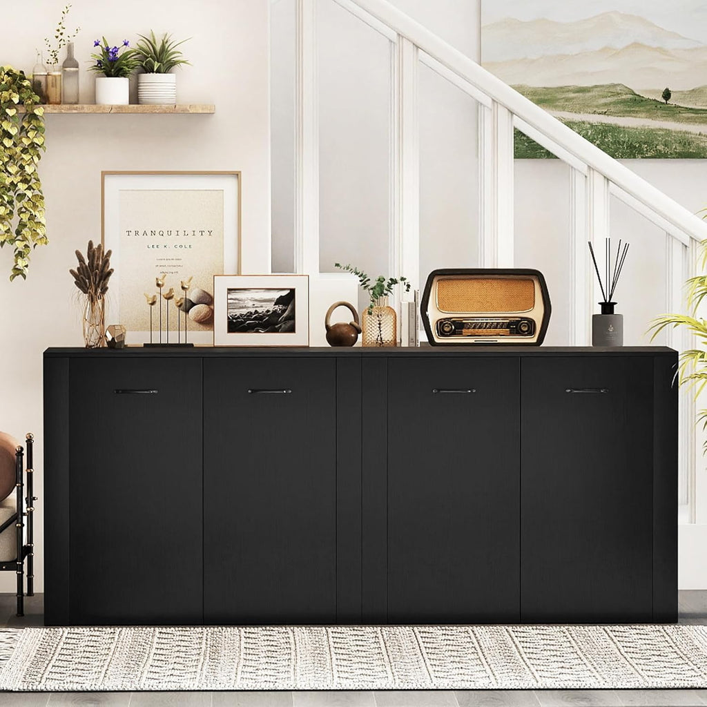 Giantex 38-Inches Storage Cabinet, Sideboard with 2 Doors and 4 Cubic Shelves, Anti-Tipping Device, Sturdy Metal Hings, Credenza, Bathroom Cabinet for Living Room, Kitchen, Entryway, Black