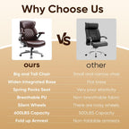 ZSQN 600 Lbs Big and Tall Office Chair, Plus Size Desk Chair with 6D Adjustable Flip Arms, Wide Comfortable Computer Chair with Adjustable Lumbar Support & Dual Rubber Wheels Brown