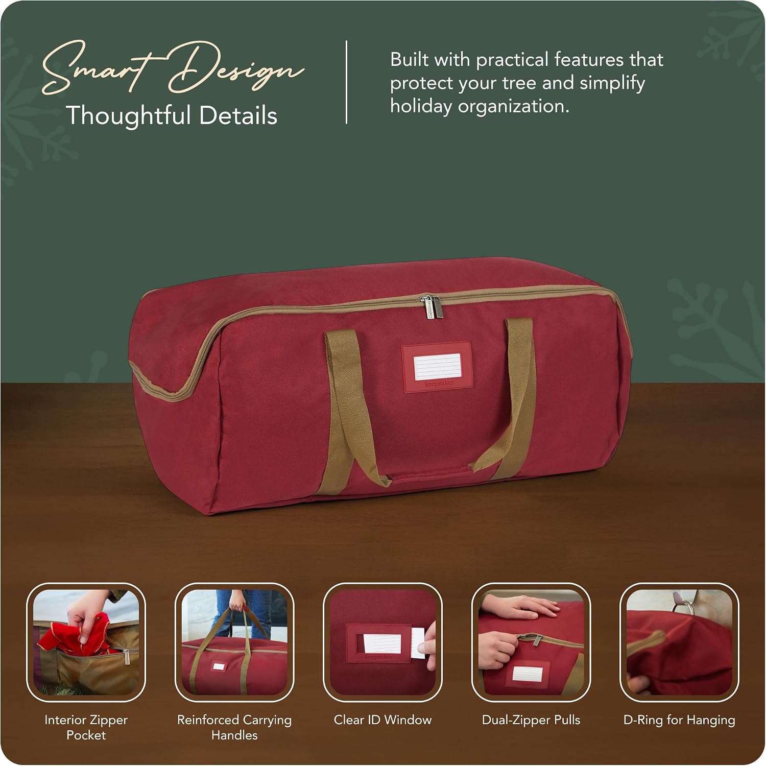 Covermates Keepsakes Garland Duffle Bag - Durable Polyester, Reinforced Handles, Fits up to 25 Foot Garland Depending on Thickness - Holiday Storage, Red