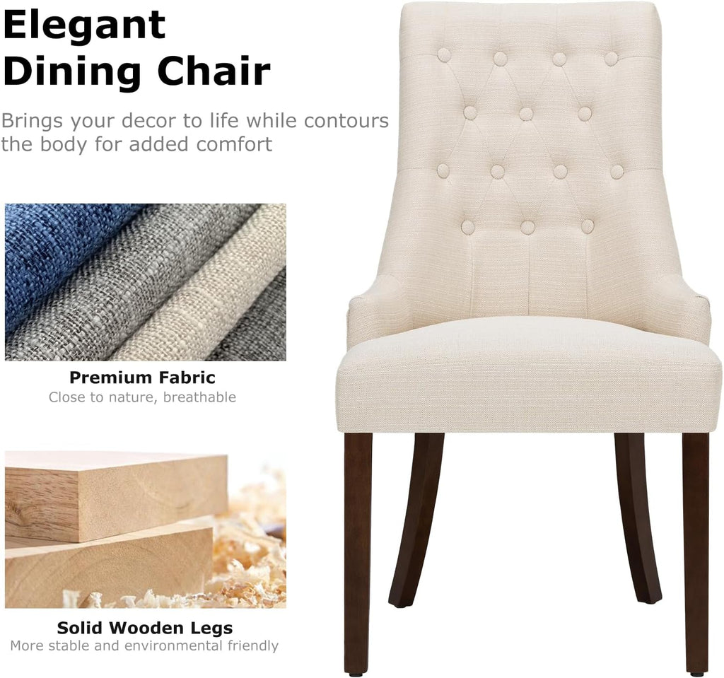 COLAMY Wingback Upholstered Dining Chairs Set of 2, Fabric Side Dining Room Chairs with Tufted Button, Living Room Chairs for Home Kitchen Resturant- Beige