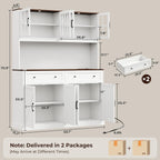PRAISUN 71''H x 55.1''W Pantry Cabinet with Charging Station, 4 Wide Cabinets Kitchen Pantry with 2 Drawers, Farmhouse Hutch Storage Cabinet, Tall Coffee Bar, Acrylic Door, Adjustable Shelves, White