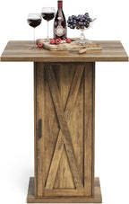 LITTLE TREE Bar Table with Storage Cabinet, 39.4" H Square High Top Pub Table, Wood Bistro Cocktail Table, Farmhouse Design with 3-Tier Cabinet for Pub, Bistro, Bar, Coffee, Dining Rustic Brown