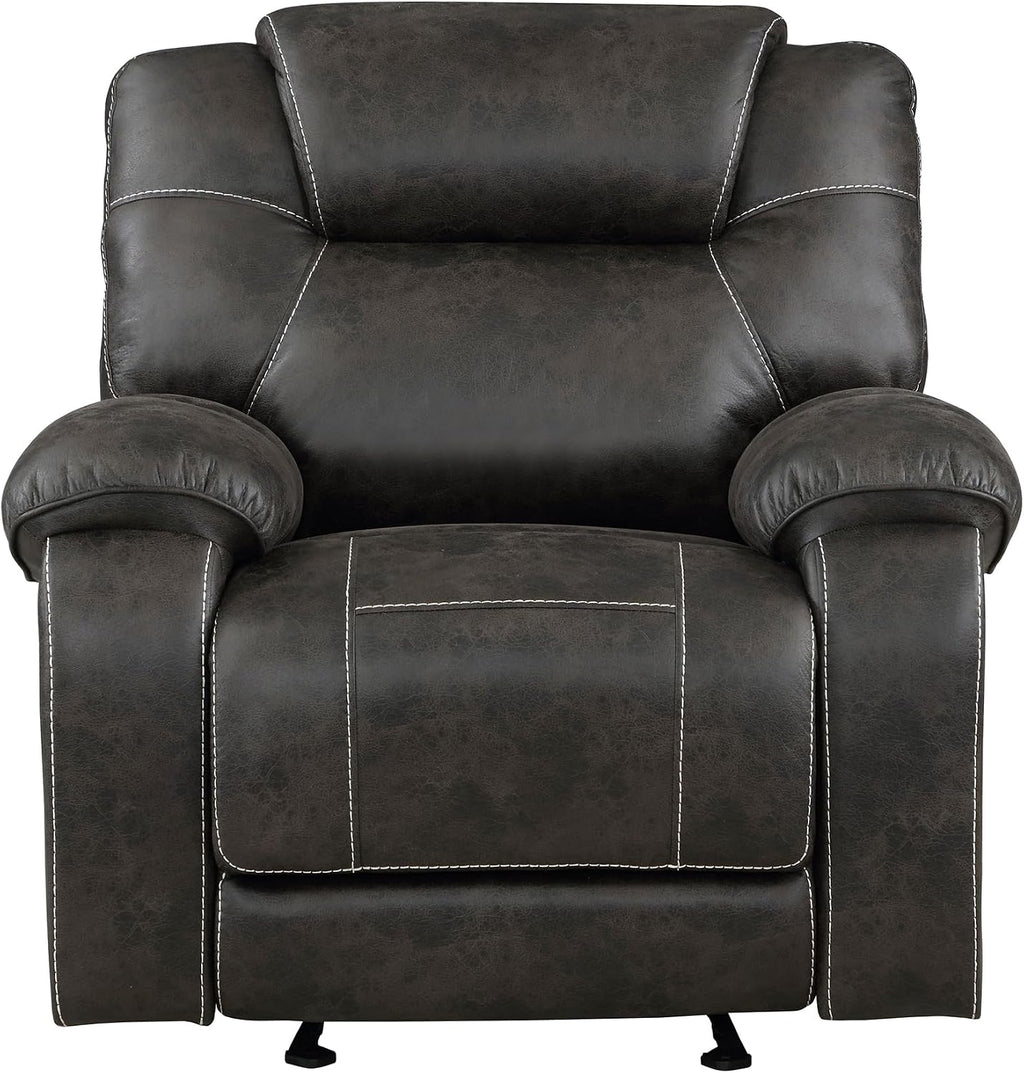 Lexicon Manual Glider Recliner Chair, Polished Microfiber Upholstered Manual Tab Pull Reclining Nursery Chair for Living Room, Pillow Top Armrest, Padded Headrest, Easy Assembly, Chocolate
