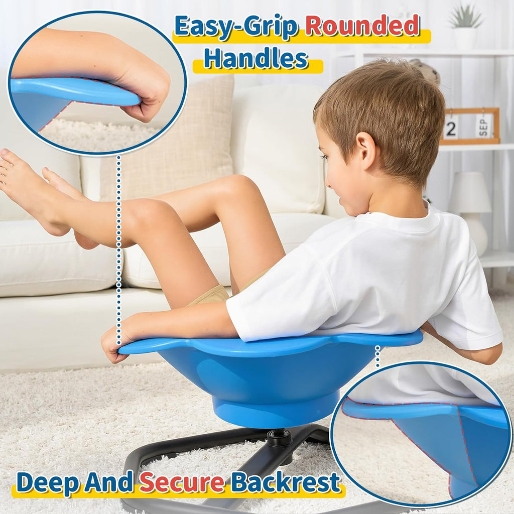 KidBloom Spinning Chair for Autistic Kids, Autism Sensory Products | Deepened Seat with Backrest, Silent 360° Rotation Design, Octagonal Non-Slip Metal Base, Supports up to 220 lbs