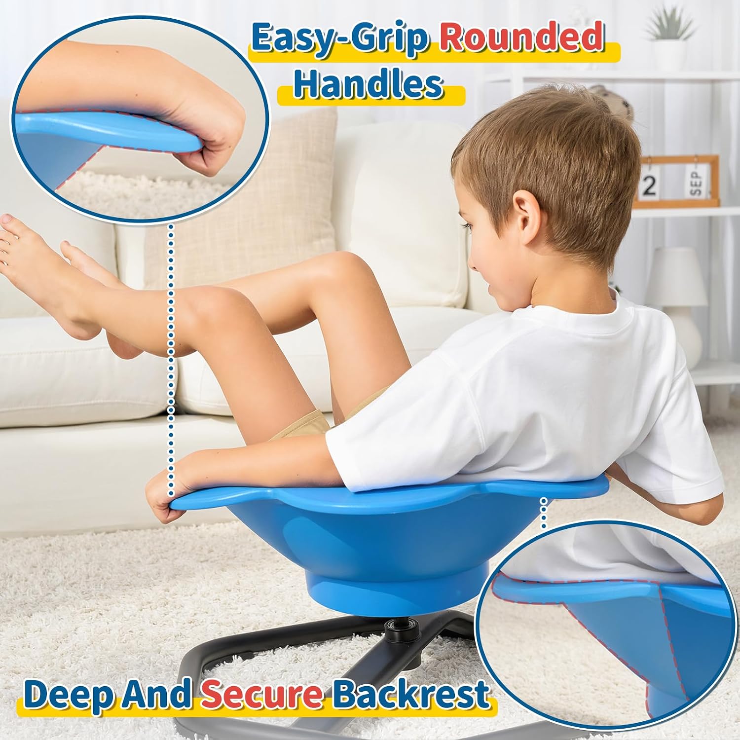KidBloom Spinning Chair for Autistic Kids, Autism Sensory Products | Deepened Seat with Backrest, Silent 360° Rotation Design, Octagonal Non-Slip Metal Base, Supports up to 220 lbs