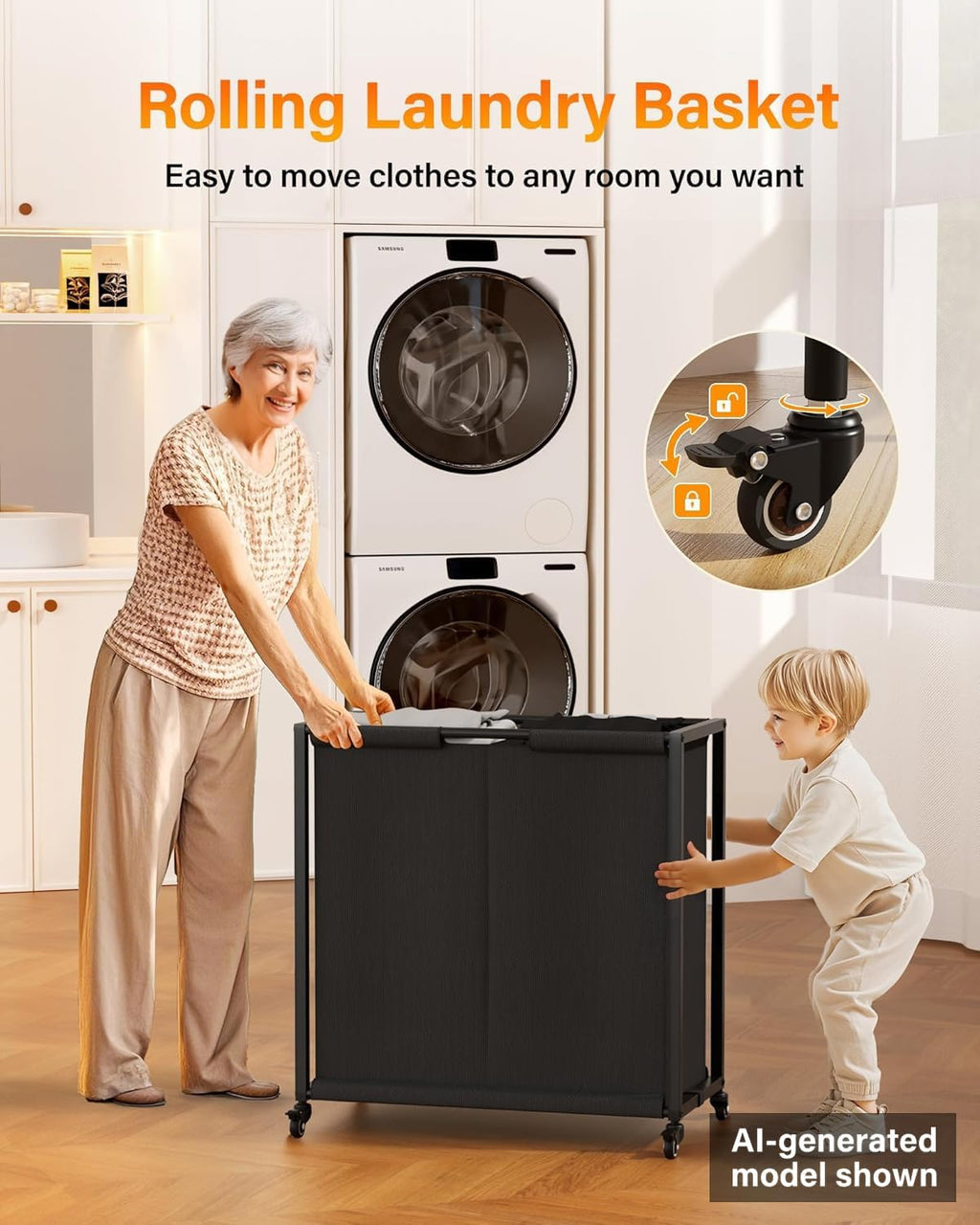 Laundry Hamper 2 Section: Laundry Sorter with Pull-Out Cart - Rolling Laundry Basket Organizer with Shelf and Wheels - Clothes Hamper for Laundry Room Bathroom Bedroom
