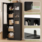 Cyclysio 3-Set Pantry Cabinets, 80" Tall Kitchen Pantry Storage Cabinets with Glass Doors, Drawers and Open Shelves, Black Kitchen Pantry Cabinet Set with Adjustable Shelves, Baseboard Cut Out