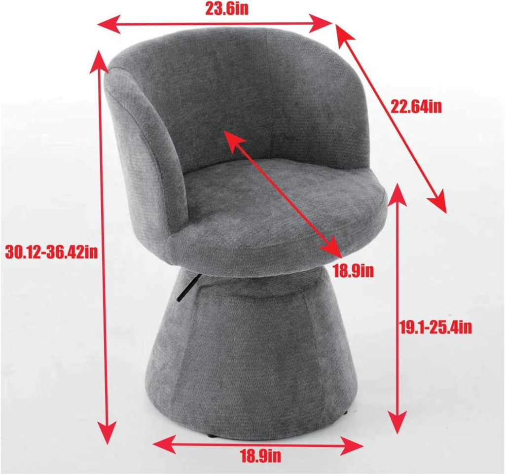 Adjustable Height 360° Swivel Bar Stool, Modern Chenille Upholstered Round Dining Chair, Ergonomic Accent Vanity Chair for Kitchen Island Bedroom Pub (Orange)
