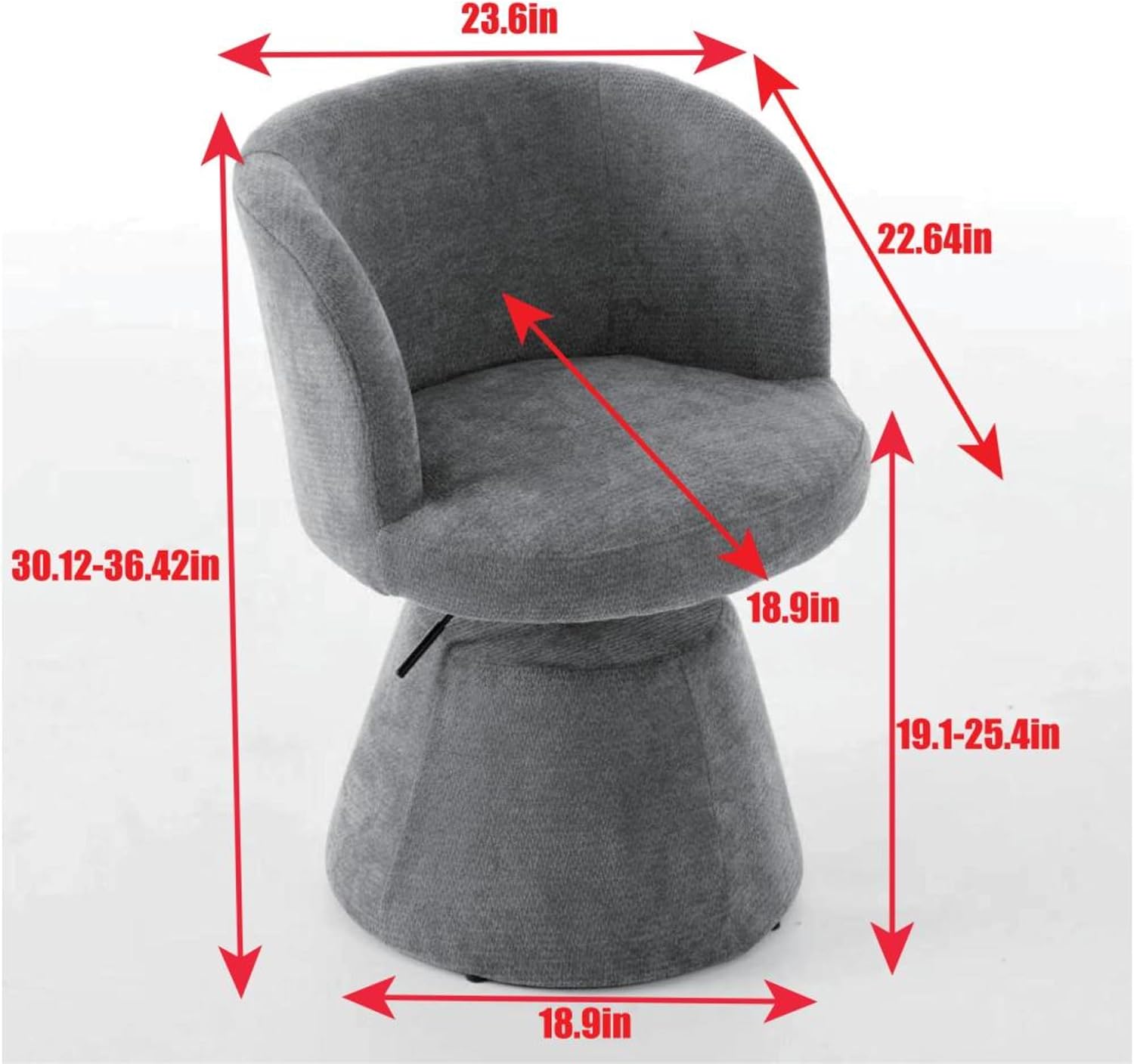 Adjustable Height 360° Swivel Bar Stool, Modern Chenille Upholstered Round Dining Chair, Ergonomic Accent Vanity Chair for Kitchen Island Bedroom Pub (Orange)