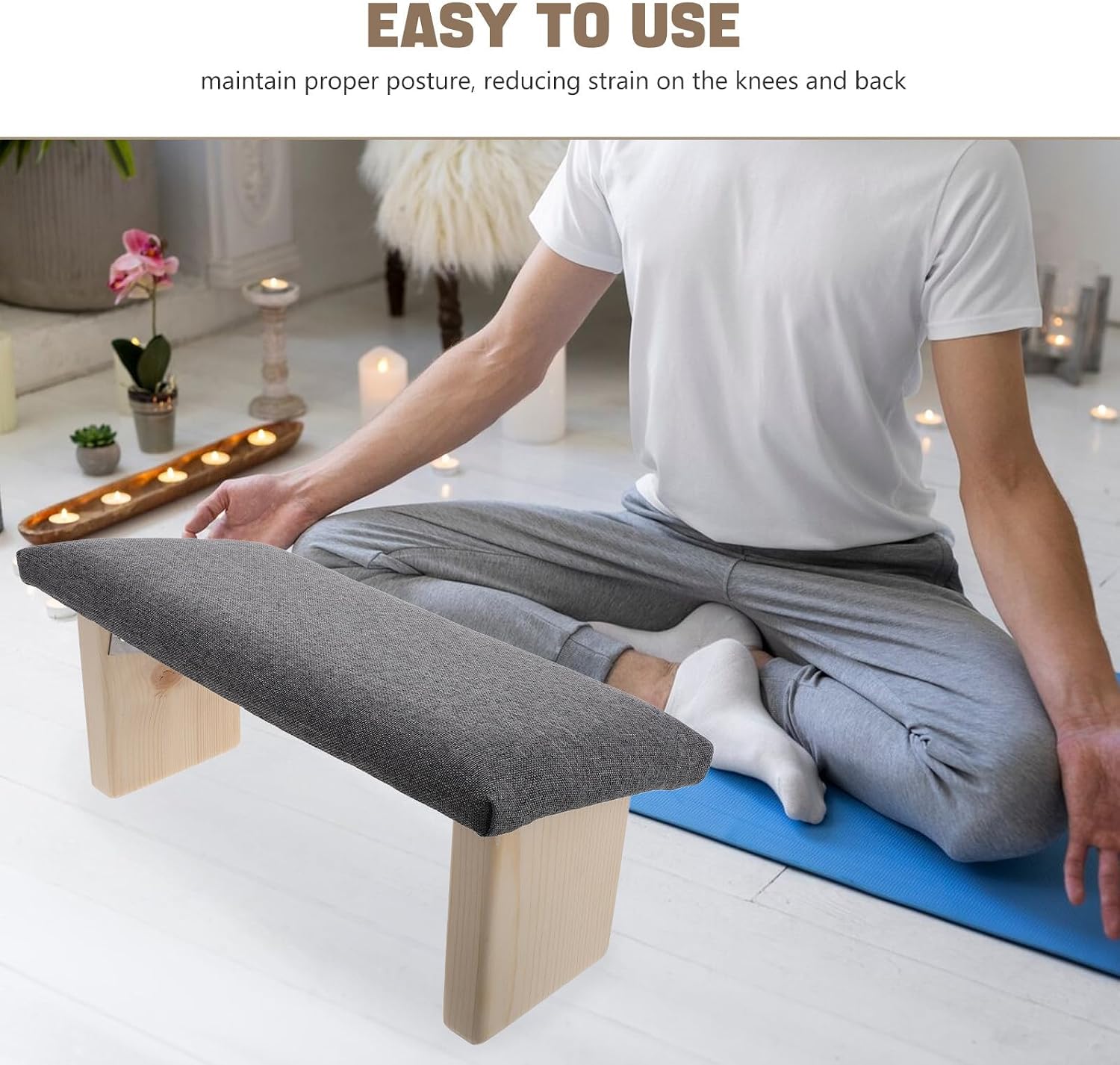 Totority Foldable Wooden Kneeler Bench Stool with Cloth Cushion for Zen Practices and Outdoor Use, Multi-Functional Prayer Bench Chair for Comfortable Meditation Seating