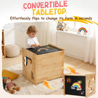 Montessori Weaning Table and Chair Set, 1-3 Year Old Kids Table and Chairs with Blackboard, Wooden Toddler Table and Chair Set Storage Hooks, Puzzle Storage Boards, for Dining, Sketching, and Reading