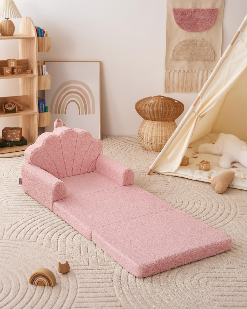 Blissful Diary Kids Couch, 2-in-1 Soft Fold Out Kids Couch, Kids Sofa Chair, Comfy Kids Furniture for Playroom, Reading & Play, Pink Shell