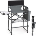 COSTWAY Folding Tall Director Chair, 26" Seat Height Portable Camping Chair with Side Table, Cup Holders, Storage Pockets, Footrest, Compact Makeup Salon Chair Support 350 lbs