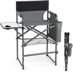 COSTWAY Folding Tall Director Chair, 26" Seat Height Portable Camping Chair with Side Table, Cup Holders, Storage Pockets, Footrest, Compact Makeup Salon Chair Support 350 lbs