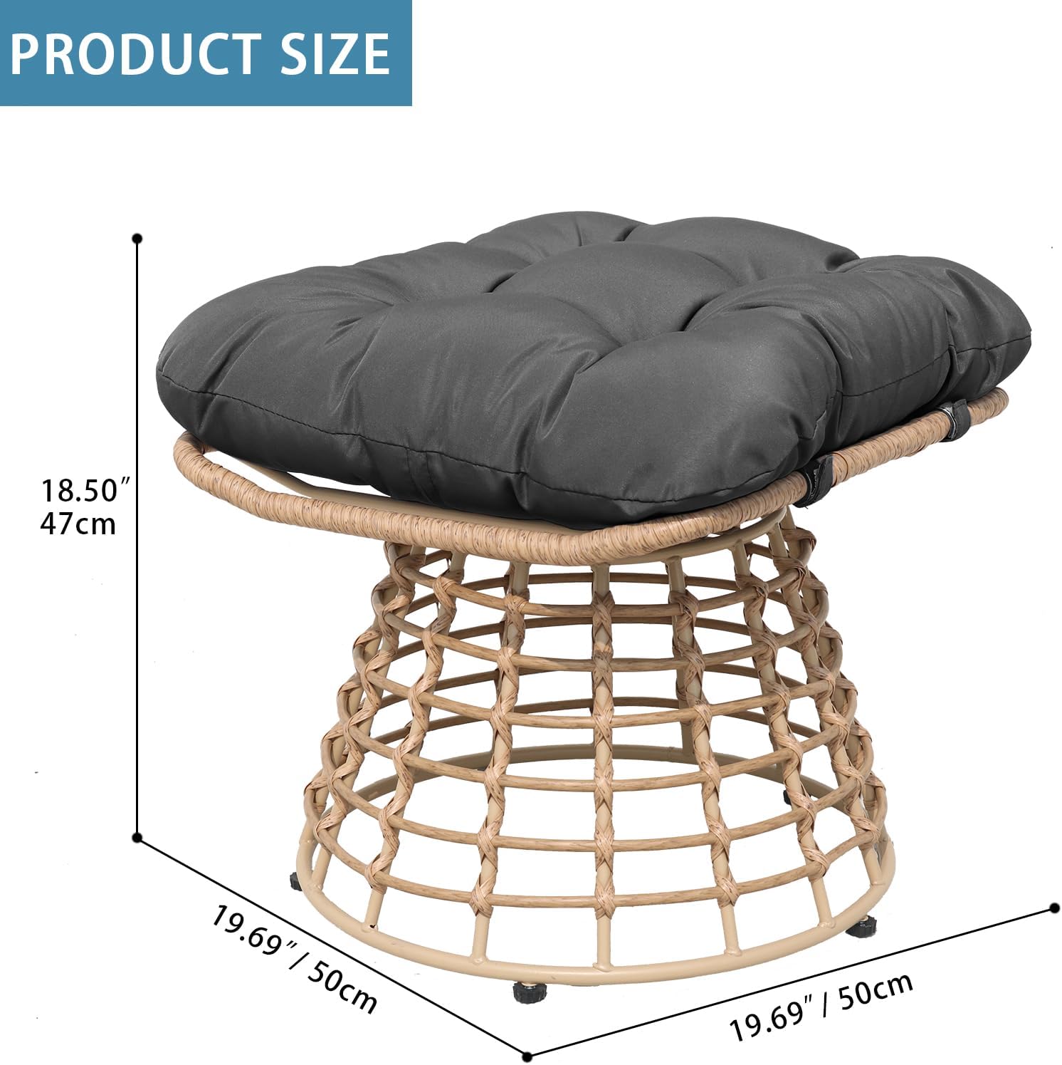 Outdoor Wicker Patio Ottomans Set of 2 rotatable Outdoor Footrest Small Seating, Large Wide Footrest, PE Rattan Thicken Cushioned Footrest, All-Weather Wicker Furniture for Balcony, Porch (YB)