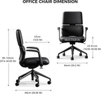 TOMU Genuine Leather Office Desk Chair with Wheels, Ergonomic Leather Executive Chair, Mid Back, Swivel Base with Adjustable Tilt, Modern Style, Luxury Aluminum Frame