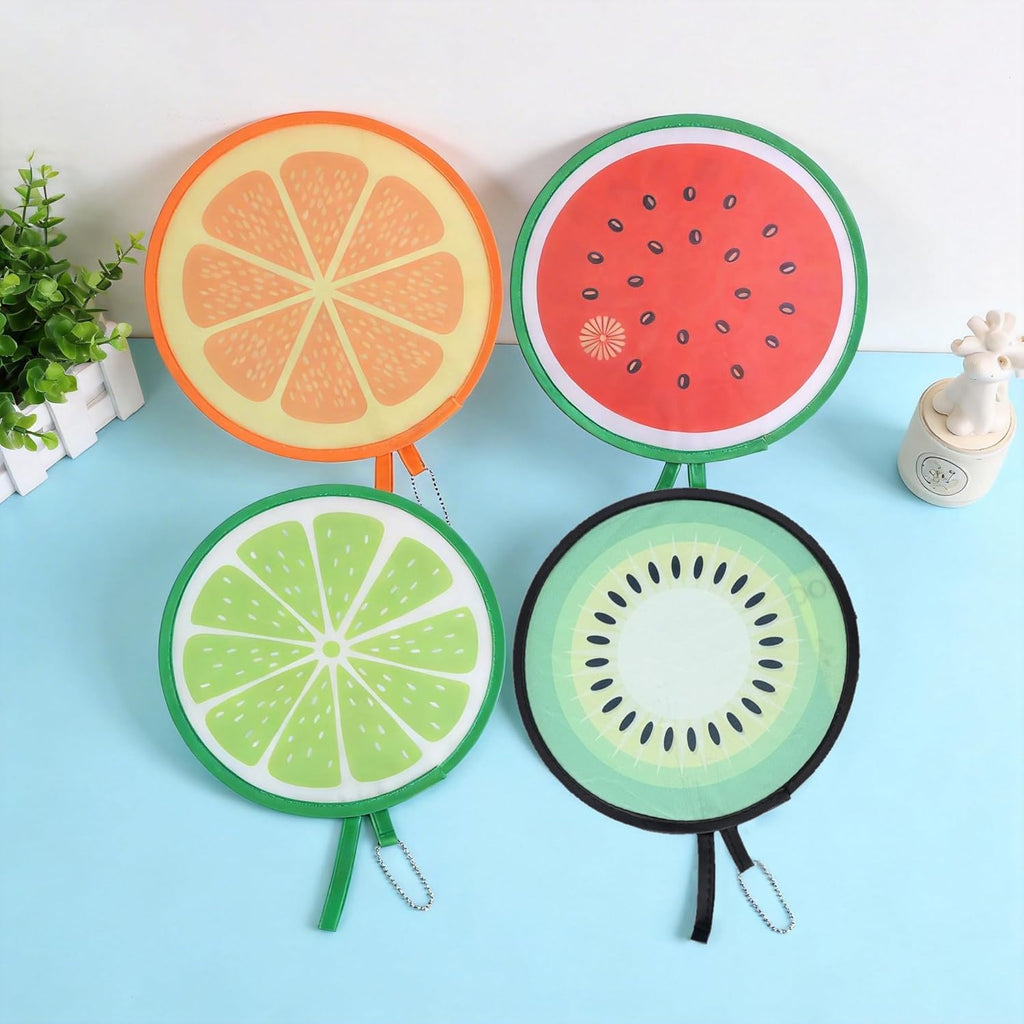 4pcs Round Foldable Hand Fans,8.26Inches Fruit Style Handheld Folding Fan Portable Cooling Fans for Summer Events, Outdoor Travel, Festival Party Decorations,Watermelon + Orange + Kiwi + Lime