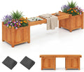 HAPPYGRILL 2-in-1 Outdoor Bench with 2 Raised Garden Beds, 2 Person Patio Bench with Teak Oil Finish, Open-Ended Base, Wooden Garden Bench for Flowerpots, Indoor Patio Yard Porch Decoration (1)