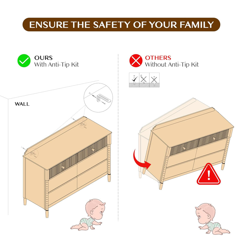 JOINICE White Nursery Dresser for Kids Bedroom, 6 Drawers for Storage | Jenny Lind Spindle Legs Dresser, Baby Clothes Organizer for Toddlers, Children's Room, Anti-tip Kit for Safety