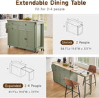 Kitchen Islands with Extendable Dining Table, Mobile Storage Islands, Green | 81.7" Rolling Kitchen Cart with Trash Cabinet, Power Outlet, Spice Rack & Towel Rack