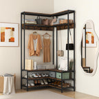 Tangkula Corner Hall Tree, 70 Inch Coat Rack with Bench and Shoe Storage, Entryway Furniture with 7 Hooks, Heavy Duty Metal Frame, Space Saving Clothes Rack Shoes Shelf Organizer (Rustic Brown)