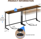 2 Pack Wide Behind Couch Table with Charging Station, 11.8" Deep C-Shaped Sofa Table, 78.8" Long Narrow Console Table with Adjustable Height (25"-33"), USB-C & Outlets, Rustic Brown