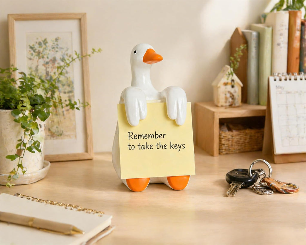 Silly Goose Pop-up Sticky Note Dispenser, Includes 1 Pad of 3x3 in Super Sticky Notes, 100 Sheets, Resin Cute Handmade Desk Holder for Office & Home, Funny Goose Desk Decorations-Orange