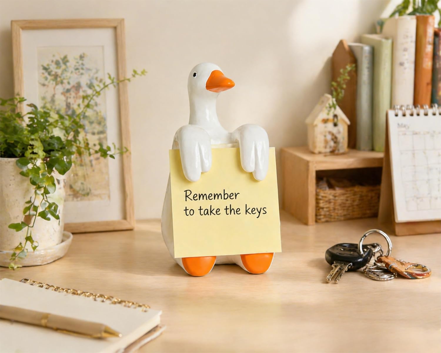 Silly Goose Pop-up Sticky Note Dispenser, Includes 1 Pad of 3x3 in Super Sticky Notes, 100 Sheets, Resin Cute Handmade Desk Holder for Office & Home, Funny Goose Desk Decorations-Orange