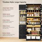 78.2" Tall Farmhouse Kitchen Pantry Cabinet with 8 Door Shelves and 4 Adjustable Shelves, Storage Cabinet with Hidden Drawer for Bathroom, Versatile Cupboard with Wine Rack for Kitchen (Black)