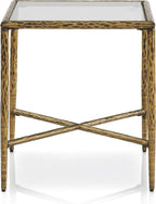 24/7 Shop at Home Lalia Modern Metal 18-inch Square Side Table with Forged Metal Base, Tempered Glass Top, Matte Gold