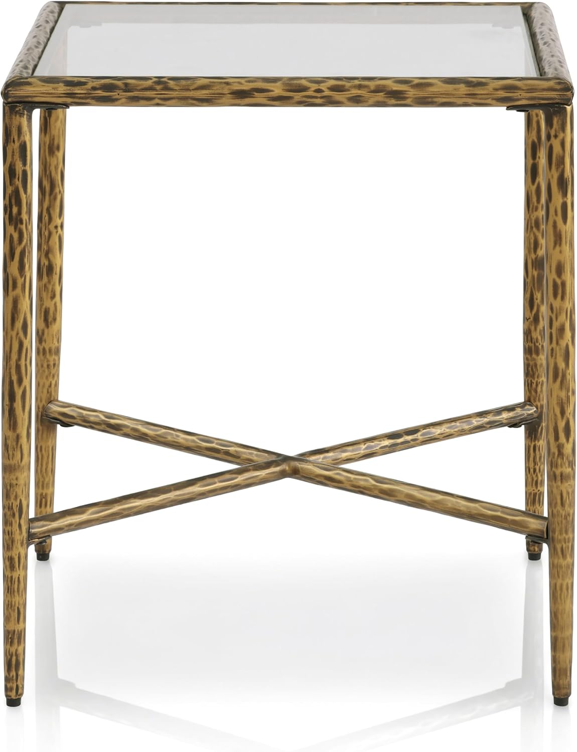 24/7 Shop at Home Lalia Modern Metal 18-inch Square Side Table with Forged Metal Base, Tempered Glass Top, Matte Gold